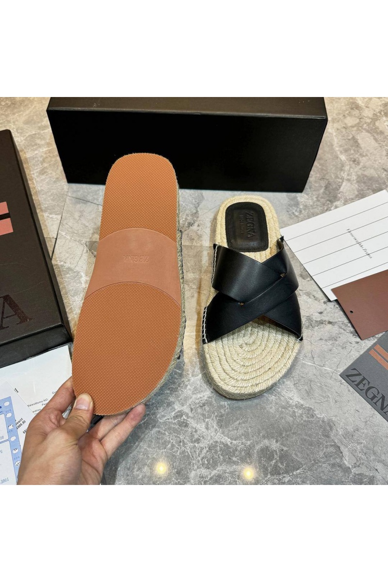 Zegna Мужские шлёпанцы leather - Black