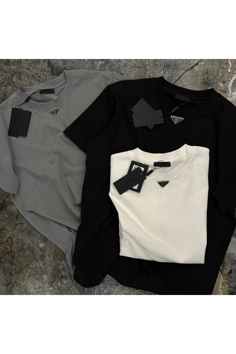 Prada Мужская футболка logo-plaque - Black 