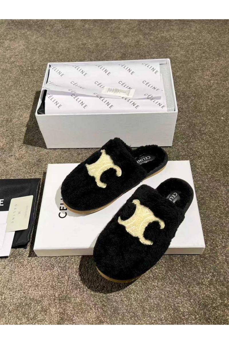 Celine Женские меховые шлёпанцы Triomphe premium