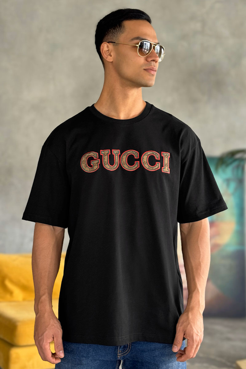 Gucci Брендовая оверсайз футболка чёрного цвета