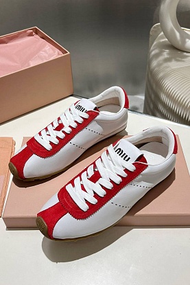 Женские кожаные кроссовки Premium - White / Red