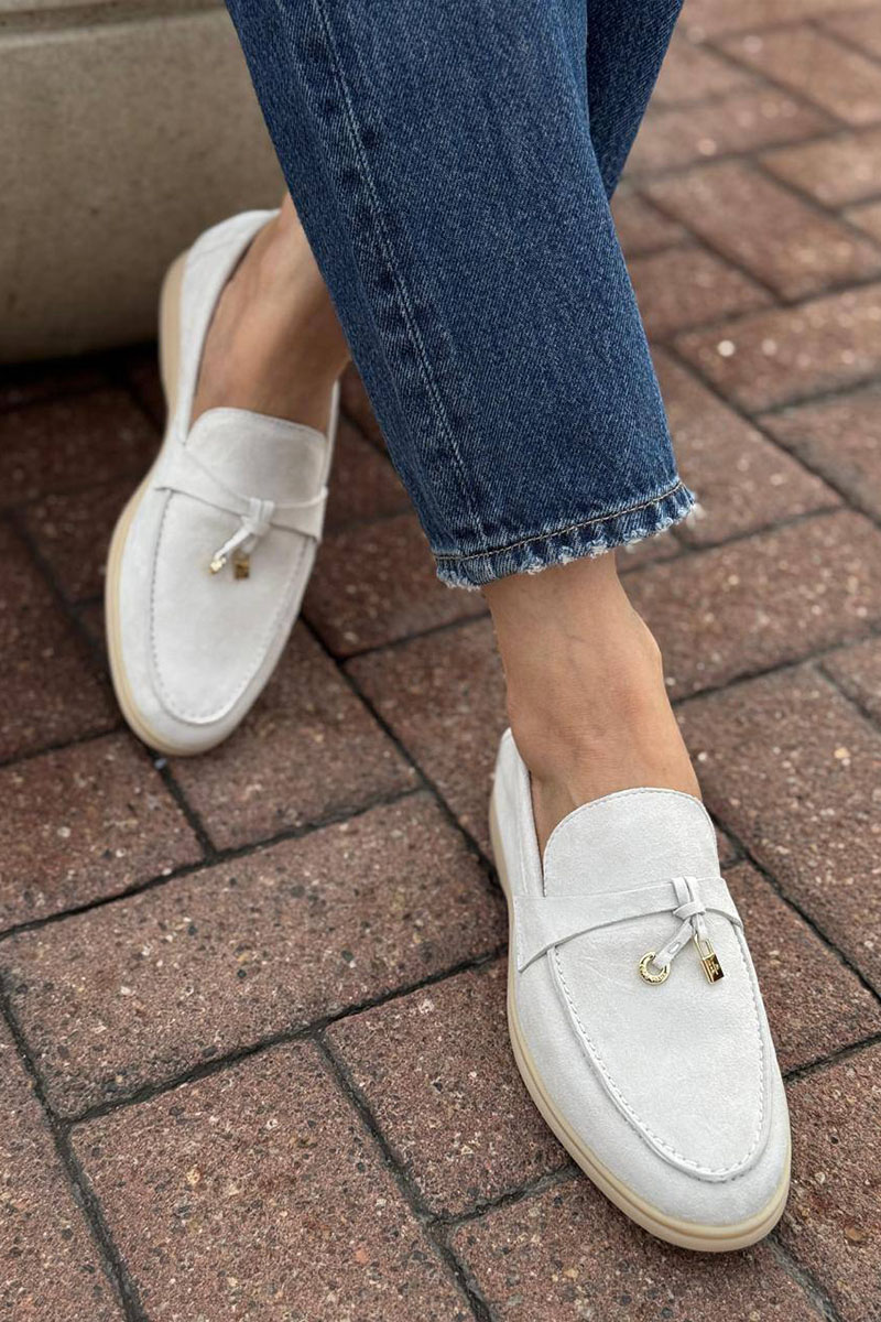 Loro Piana Женские замшевые лоферы Open Walk - White
