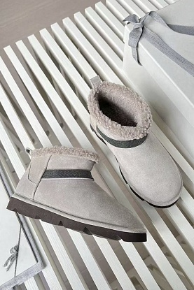 Женские замшевые угги с мехом Premium - Grey