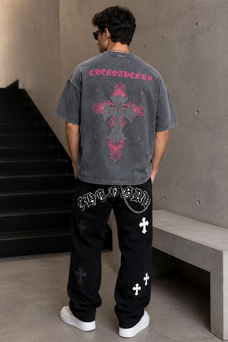 Designer Clothing Серая оверсайз футболка Gothic logo 