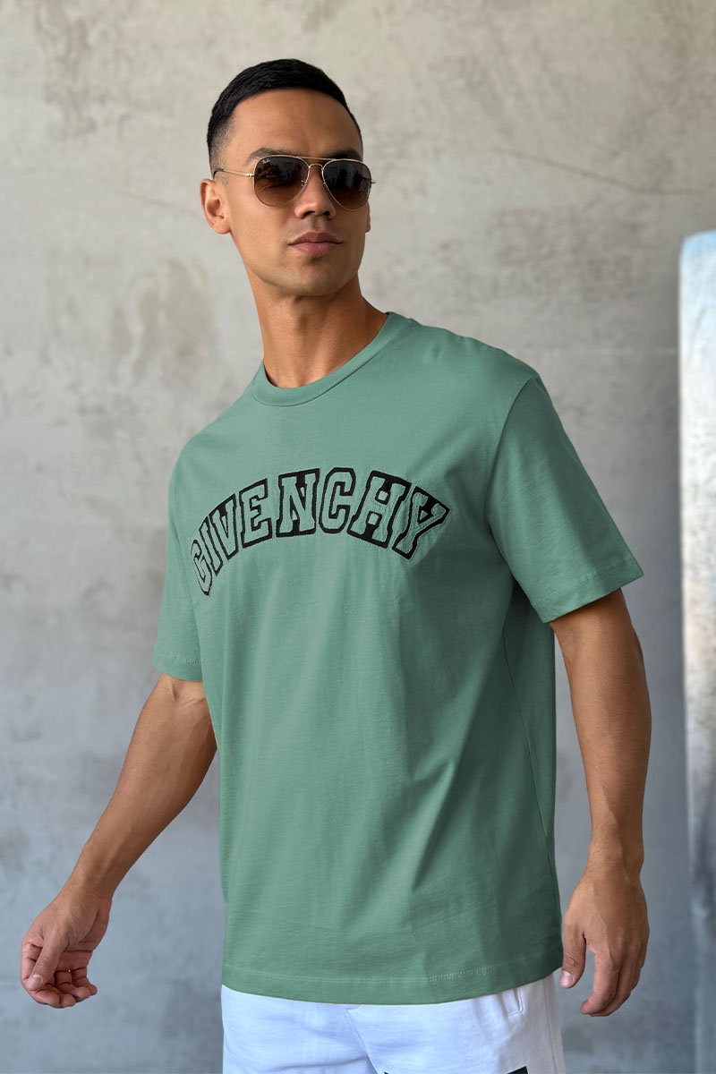 Givenchy Зелёная оверсайз футболка college logo-embroidered